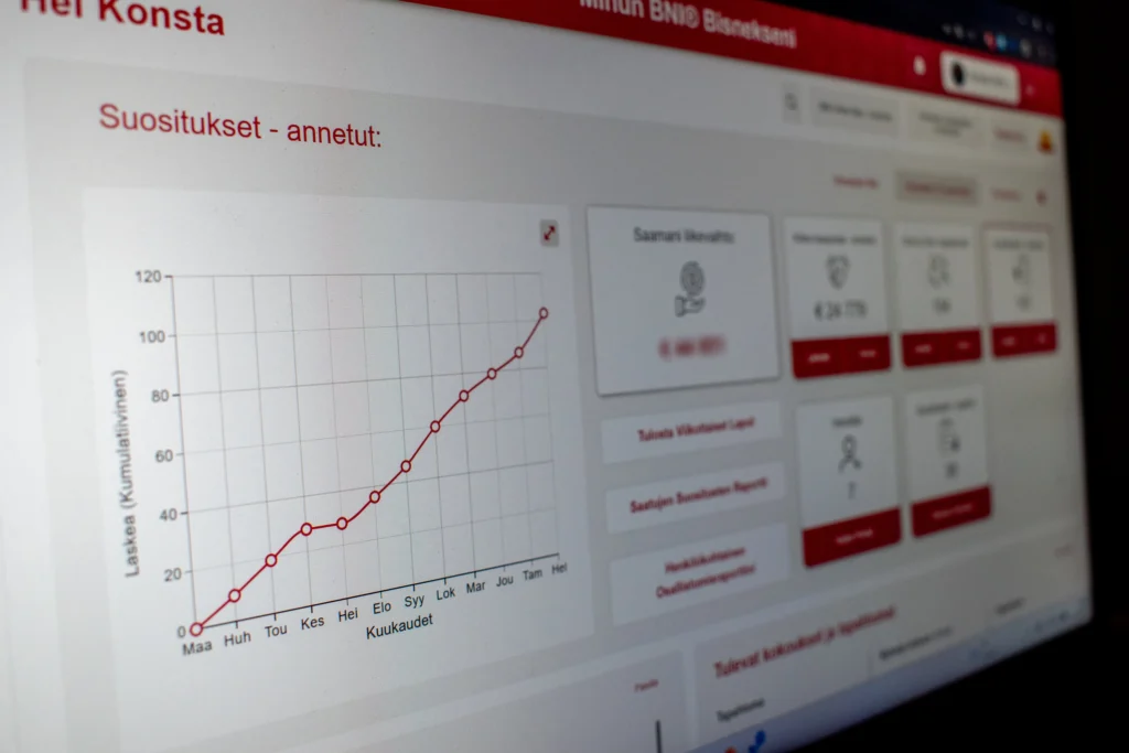 Kuva BNI Connect -portaalista tietokoneen näytöllä.
