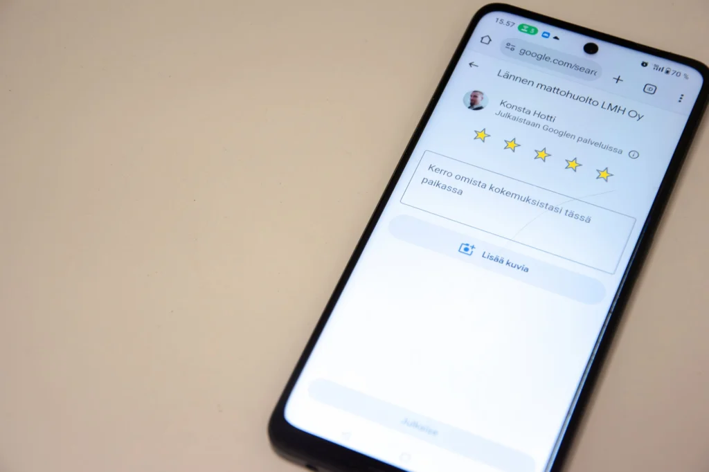 Kuva Google-arvostelusivulta yritykselle Lännen Mattohuolto Oy.